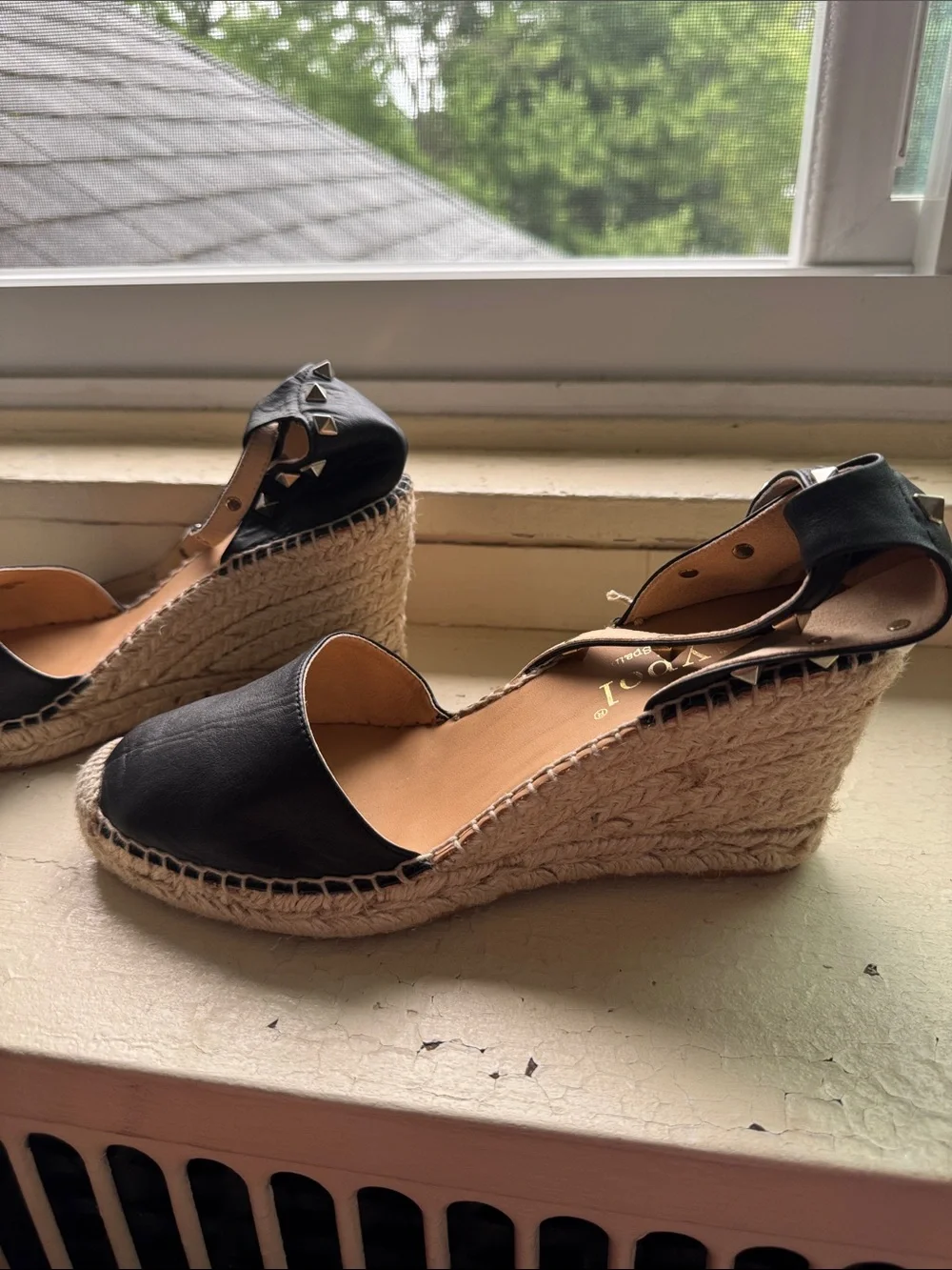 Maypol Black Studded Espadrille Wedge Sandals